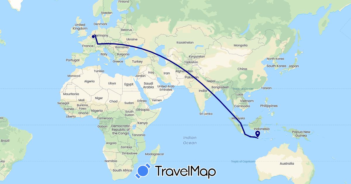TravelMap itinerary: driving in Belgium, Switzerland, Germany, Indonesia, Singapore (Asia, Europe)